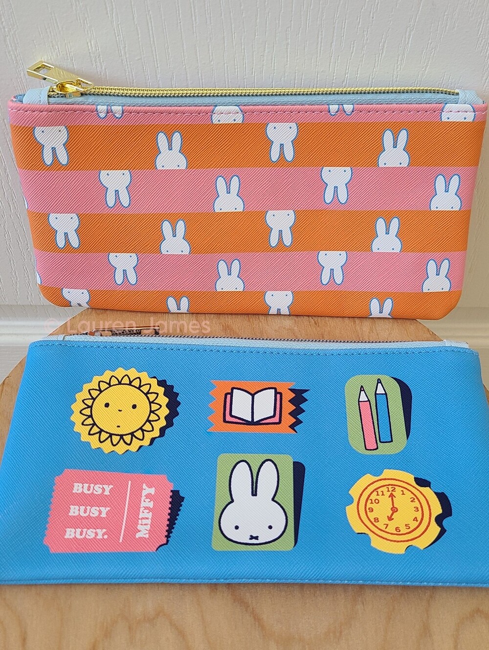 Miffy Pink and Orange Stripes + Blue Icons Pencil Pouch Set